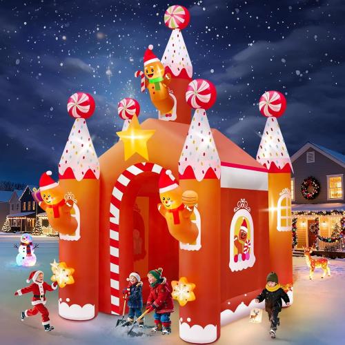 Kalolary 13FT Christmas Inflatable Archway with LED Light, Large Gingerbread Man Tunnel Inflatable Christmas Castle Yard Inflatables Xmas Blow Up Outdoor Decoration for Holiday Party Home Lawn Family