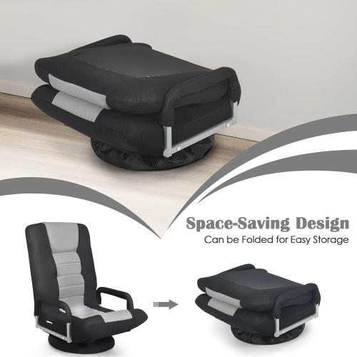 Color Black And Grey Giantex Floor Gaming Chair, 360 Degree Swivel Floor Chair with Armrests, 6 Adjustable Position, Padded Backrest, Folding Floor Chair Rocker for Games, Lazy Sofa Lounger, Gaming Chair Floor, Black/Gray
