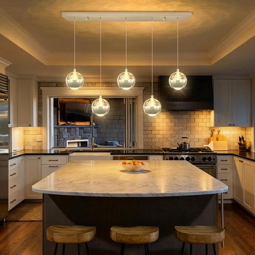 L32 x H78 Rectangular Chandeliers for Dining Room with LED Dimmable Lights Remote Control Chandeliers for Kitchen Island Modern Silver Globe Lighting Fixtures