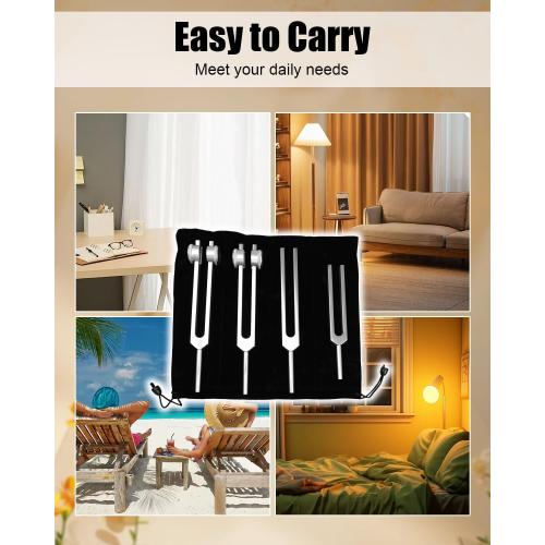 Resonance Tuning Forks Set Fit for C128Hz OM136.1Hz C256Hz 384H, for Stress Reliever Yoga Me for Stress Reliever Yoga Meditation and Relaxation, with Hockey Puck Activator