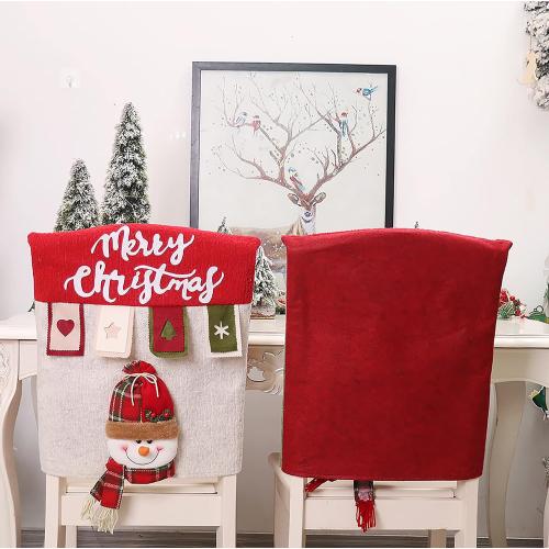 2023 Christmas Chair Back Cover 3D Santa Claus Snowman Elk Reindeer Xmas Dinner Chairs Cover Home Dinner Table Chair Backrest Covers Slipcovers for New Year Holiday Party Supplies (A-c, 1pcs)