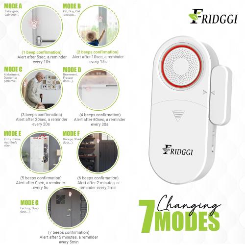 3-in-1 Alarm - Door Left Open Alarm with Delay, 0/5/10/30/60 Seconds, 2/5 Minutes, Window Ajar Chime, Close Door Reminder, 80 to 120 dB, Time Delay Alerts for Home, Office, Shop. (Grey)