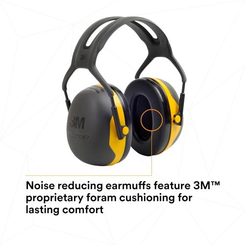 3M PELTOR Hearing Protection Earmuffs, X Series X2A, Over the Head Headband, NRR 24 dB, Pack of 1, Construction, Manufacturing, Maintenance, Automotive, Woodworking, Black/Yellow