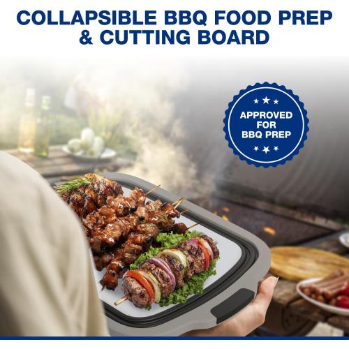 2-Pack XL Collapsible BBQ Prep Tub with Built-In Cutting Board, Lid & Strainer – Marinate, Drain & Prep – Large Food-Safe Container – Perfect for Grilling, Smoking & Outdoor Cooking (Black)