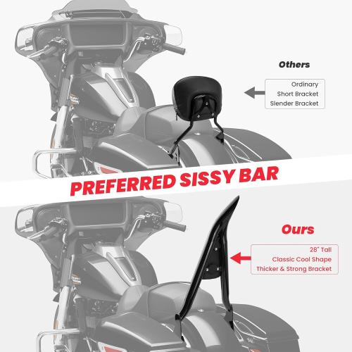 09-25 One-Piece Passenger Backetst Sissy Bar Fits Harley Street Glide Road Glide Electra Glide Road King Electra Models, Gloss black