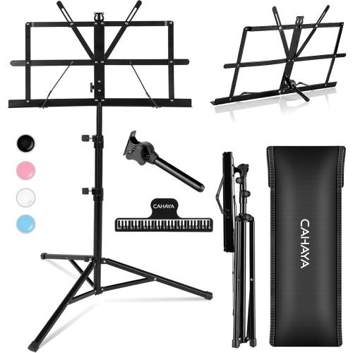 Size up to 54.3 CAHAYA Portable Sheet Music Stand: Dual Use Desktop Book Holder Folding Lightweight Extra Stable Reinforced with Carrying Bag and Clip for Students Musicians Height Adjustable up to 54.3 CMS0204