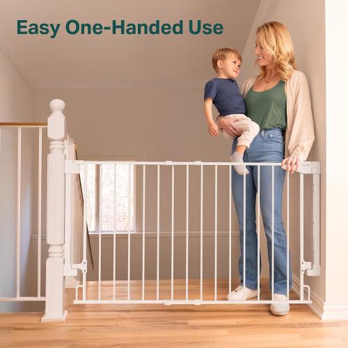 Cumbor Expandable 31.6-48 Baby Gate for Stairs, Hardware Mounted, 2-in-1 No Bottom Bar Dog Gate Indoor, Auto Close Pet Gate for Doorways with Large Walk Thru Door, Child-Proof Gate for Kids (White)