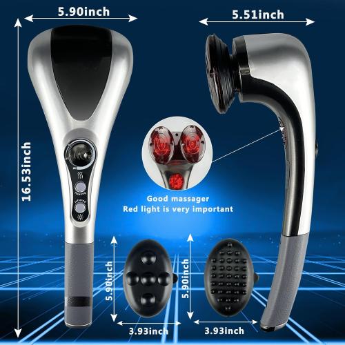Electric Dual Head Heavy Hammer Massager, Handheld Neck and Back Massage, Heatable, for Deep Tissue Pain Relief, Restore Muscles in The Back, Shoulders, Legs, and Whole Body.