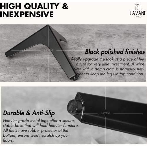 La Vane 7 Inch Metal Furniture Legs, Set of 4 - Modern Diamond Triangle Black DIY Replacement Feet for Cabinet, Sofa, Table, Ottoman Makeover