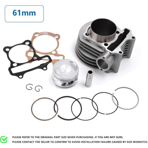 Mokuo GY6 170cc 61mm/2.40 Cylinder Top End Rebuild Kit with Piston Ring Gasket in Aluminum Alloy Material,Fit for Chinese GY6 4-stroke 152QMI 157QMJ Engine,61MM