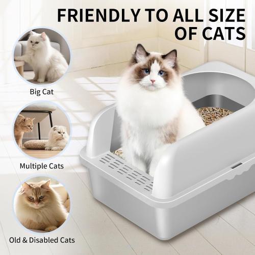 Prodigen Stainless Steel Cat Litter Box with Lid High Wall Sides Enclosure, Non-Sticky, Anti-Leakage, Easy Cleaning, with Cat Mat & Metal Scoop, 19.6 L x 14 W x 12 H