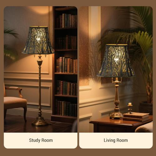 Size 8x 14x11 Color copper Lampshade Medium Lamp Shade 8 Top x 14 Bottom x 11 High (Spider) Metal Antique Bronze Lamp Shades for Table Lamp, Bedside Light and Floor Lamp - Art Forest Etched - Lampshades Replacement