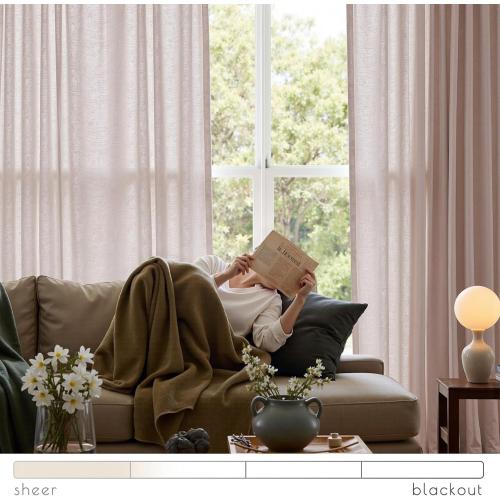 jinchan Linen Curtain 96 Inches Long for Sliding Glass Door, Extra Wide 100 Inch Farmhouse Semi Sheer Ceiling Curtain Living Room Light Filtering Grommet Farmhouse Rustic Taupe Drape, 100x96 1 Panel