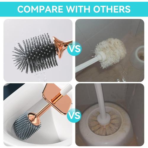 Toilet Brush and Holder, Elegant 2 Pack Silicone Toilet Bowl Brush Set with Ergonomic Long Handle, Modern Bathroom Decor Cleaning Accessories, Durable, Deep Cleaning - Black & White