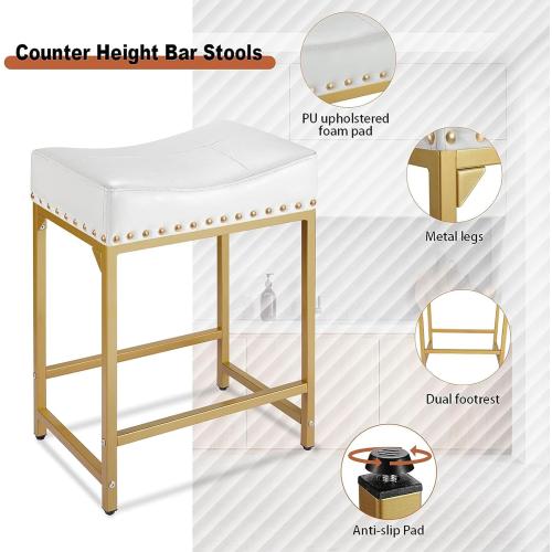 Bar Stools Set of 4 Counter Height, 24 Modern Off White & Gold Counter Stools Set of 4, Stools for Kitchen Counter, Modern Barstools Saddle Stool Backless Island(Off White Gold)