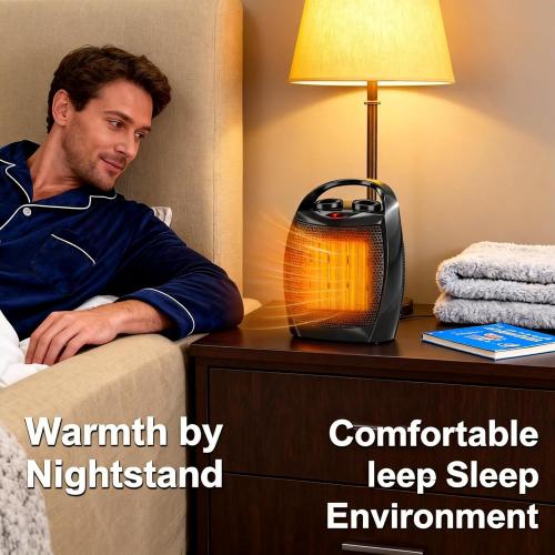Garvee Portable Electric Space Heater - 1500W/750W Thermostat, 2-in-1 Fast Heating Ceramic Desk Heater & Fan, Safe Quiet <45 dB for Office, Room, Under Desk Use, Tip-Over Overheat Protection, Black