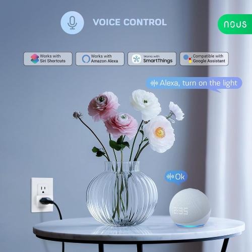 NOUS Wi-Fi Smart Plug 15A, Dual-Band 2.4GHz & 5GHz, Energy Monitoring, Compatible with Alexa, Google Home, Tuya Smart App, Remote Control, Timer, Compact Design, Smart Outlet, 4 Pack