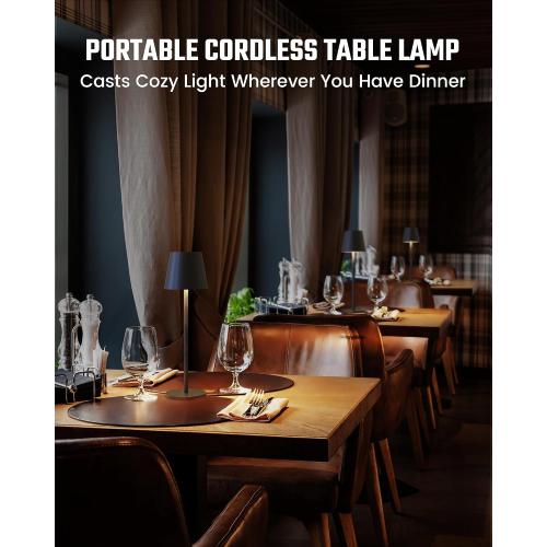 JACKYLED Cordless Table Lamps Rechargeable, 3 Adjustable Height, 5000mAh Battery Operated, 3 Colors Smooth Dimming, Portable LED Waterproof Table Lamp for Dining, Bedroom, Outdoor- Black