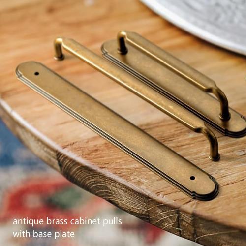 Goo-Ki 2 Pack Antique Brass Cabinet Pulls with Backplate Spacer, 5 Hole Center Kitchen Drawer Pulls Handles with Base Plate Zinc Alloy Hardware