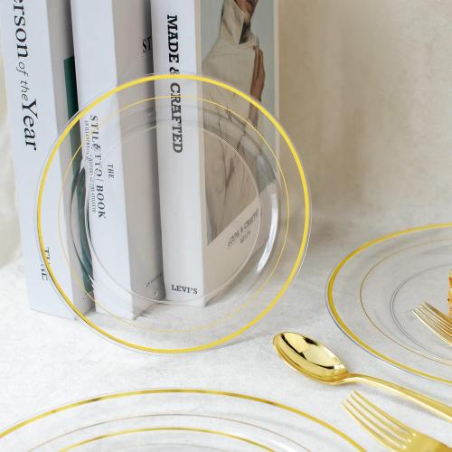 I00000 60 Pcs Clear Gold Plastic Plates, Gold Disposable Plates Includes: 30 Dinner Plate 10.25 and 30 Dessert Plate 7.5 , Premium Clear Plate Prefect for Wedding and Gold Plates Party/Birthday