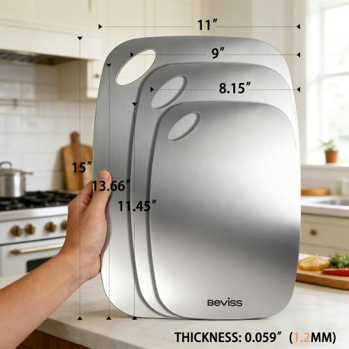Cutting Board Non-Toxic, 304 Stainless Steel Cutting Board Double Sided, 11.45 x 8.15 Chopping Board for Kitchen, Dishwasher Safe Chopping Board for Meat, Vegetables or Fruit
