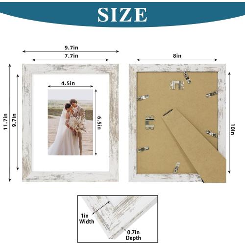 8x10 Picture Frame Set of 3 Made of Real Glass and Distressed White Wooden Frame, 8 by 10 Photo for Wall or Tabletop - Display Picture 5x7 with Mat or 8x10 Without Mat