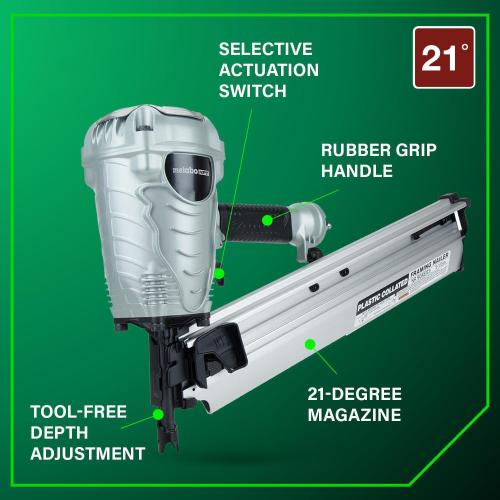 Metabo HPT Framing Nailer, Pro-Preferred Power Nailer for Flooring, Roof Decking, and More, Lightweight 7.5 lbs Framing Tool for 21° 2 to 3-1/2 Plastic Collated Nails, NR90AES1