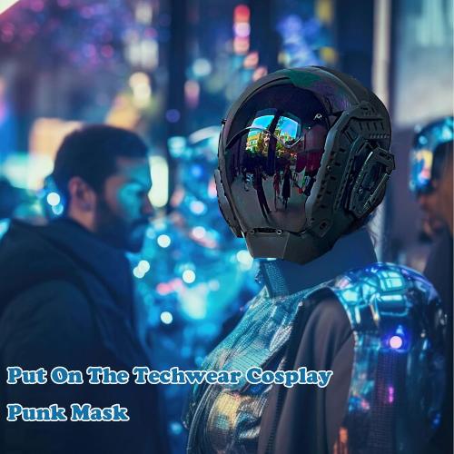 Punk Mask Helmet Futuristic Mask Techwear Mask Cool Mask Gothic Mask Halloween Cosplay Costume Mask Suitable for Any Adult (DG-JC)