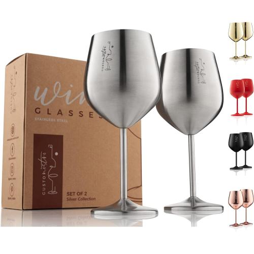 Gusto Nostro Stainless Steel Wine Glass - 18 oz - Cute, Unbreakable Wine Glasses for Travel, Camping and Pool - Fancy, Unique and Cool Portable Metal Wine Glass for Outdoor Events, Picnics (Set of 4)