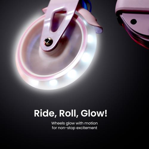 AERO MOBILITY Two-Wheel Kick Scooter for Kids 5-8 with Dynamic RGB Lights | Light Up Wheels | Hand Controlled Brake | Shock Absorption | Foldable & Height Adjustable, 110lbs Max