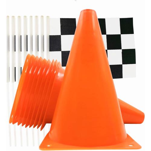 Race Car Birthday Party Decorations - 7inch Orange Race Cones(Holes on Top) with Checkered Flags,12 Traffic Cones, 24 Racing Black and White Flags,Racecar Theme Two Fast Centerpieces Supplies(36PCS)