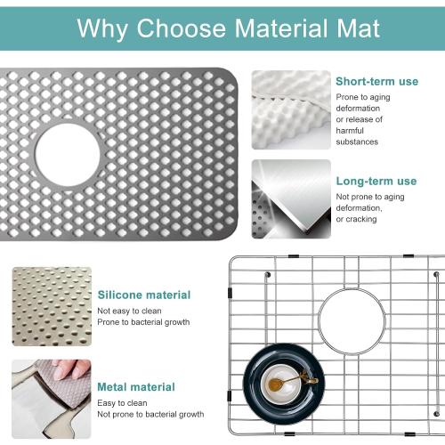 Stainless Kitchen Sink Protector - 22 x 15 with Rear Drain | S304 Sink Grids for Bottom of Kitchen Sink, Rear Drain for Single Bowl Workstation Sink with Corner Radius