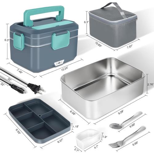 3.5L Super Large Electric Lunch Box Food Heater-Heated Lunch Box for Adults Men With Dual layer(2.5L 304 SS & 1L PP Fruit Container) 90W (12V/24V/110V) lonchera eléctrica portátil for Work/Car /Truck