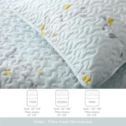 Exclusivo Mezcla Reversible Boho Quilts Queen Size, Aqua Bedspreads Lightweight Coverlet All Season Flowers Quilt Bedding Set with Printed Floral Pattern (1 Quilt, 2 Pillow Shams)