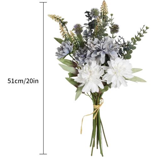 White and Grey Artificial Fake Flowers Bouquet White Grey Silk Flower for Craft Arrangements Wedding Bouquets Faux Flowers for Vase for Kitchen Garden Home Party Table Décor (White Grey)