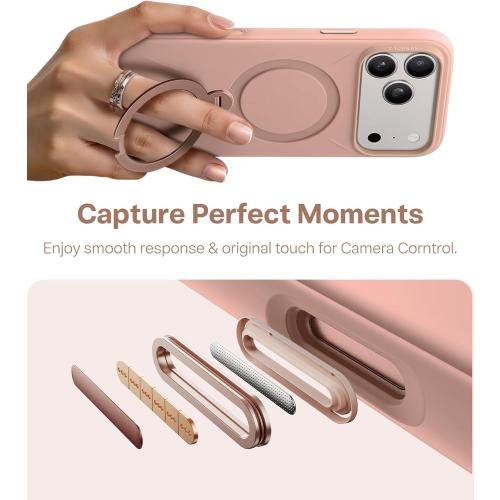 TORRAS Ostand Q3 Silicone for iPhone 17 Pro Max Case, Fit for MagSafe, 360 Spin Stand, Soft Liquid Silicone Cozy Grip, Camera Control, Protective Case for iPhone 17 Pro Max for Women Girl, Bliss Pink