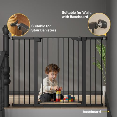 Cumbor 36 Extra Tall 29.7-51.5 Baby Gate for Stairs, Easy Walk Through Dog Gates for Doorways Extra Wide, Pressure Mounted Tall Pet Gate Indoor, Safety Auto-Close Child Gate for Kids, Black
