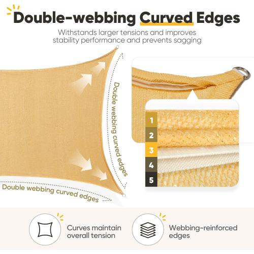 Quictent 20x16ft Rectangular Sun Shade Sail 185G HDPE Canopy 98% UV Block Outdoor Patio Garden Commercial Deck with Hardware Kit (Sand)‼️missing kit‼️
