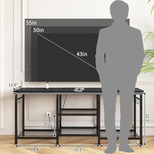 YGEOMER TV Stand for 55 Inch TV, Entertainment Center with Power Outlet and Open Storage Shelves, TV Console Table for Living Room and Bedroom, Black