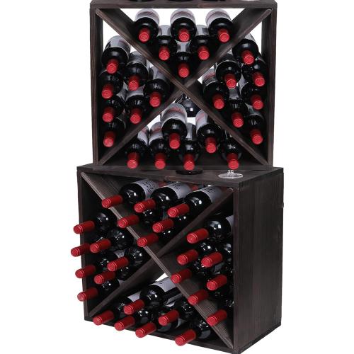 Wine Racks countertop Solid Wood Stackable Storage Rustic Retro Cube 48-Bottle Wooden Wine Rack Wine Cabinet(48BottleBlack)