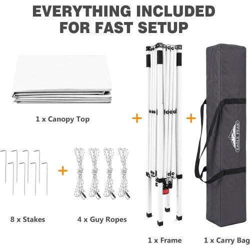 EAGLE PEAK 10x10 Slant Leg Pop-up Canopy Tent Easy One Person Setup Instant Outdoor Beach Canopy Folding Portable Sports Shelter 10x10 Base 8x8 Top (White)