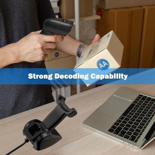 Symcode QR Industrial Bluetooth Barcode Scanner with Wireless Charging Stand, Wireless 2D 1D Bar Code Scanner Drop Protection Shock Dust Proof Hands Free Auto-Sensing Stand Barcode Scanner