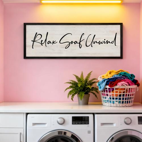 Relax Soak Unwind Wooden Sign Framed Wall Art, 32''×12'' Rustic Horizontal Motivational Bathroom Quote Wood Plaque, Farmhouse Long Inspirational Shower Room Saying Wood Sign Wall Decor for Bathhouse Wash Room