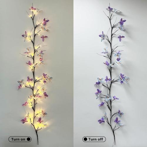 Willow Vine Light with Butterfly 48LED 6FT Enchanted Wall Decoration Vine Lights 8 Light Modes for Indoor Home Wall Decoration(Warm White)
