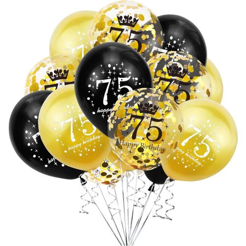 SHUNTAI 75th Birthday Balloons Black and Gold 75th Birthday Decorations for Men Women Happy 75 Birthday Latex Confetti Balloon 75 Years Old Theme Party Decor Supplies 15 Pack 12 Inch