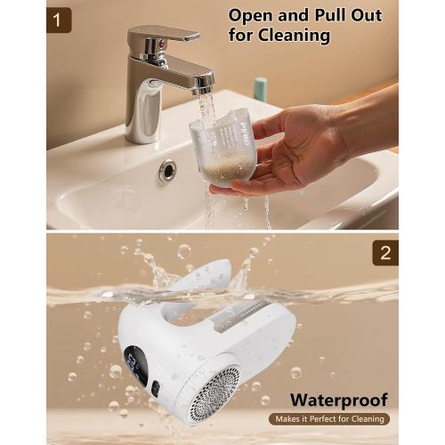IPX6 Waterproof Washable Electric Fabric Shaver and Lint Remover, Rechargeable Sweater Defuzzer with 3 Free Extra Blades, Quickly and Effectively Remove Fluff, Fuzz, Bobbles for Clothes, White