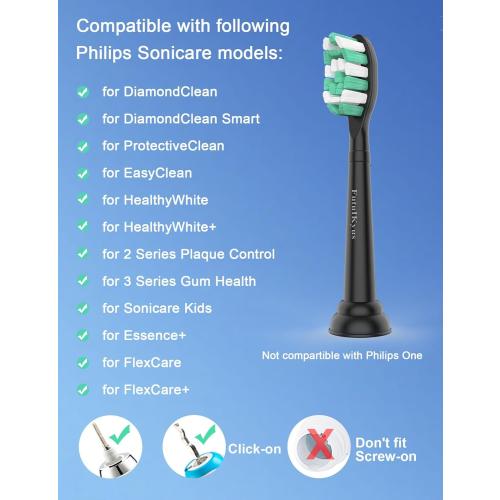 Toothbrush Replacement Brush Heads for Philips Sonicare C1 C2 ProtectiveClean 4100 5100 5300, Electric Sonic Tooth Refill Head Plaque Control, 10 Pack, Black
