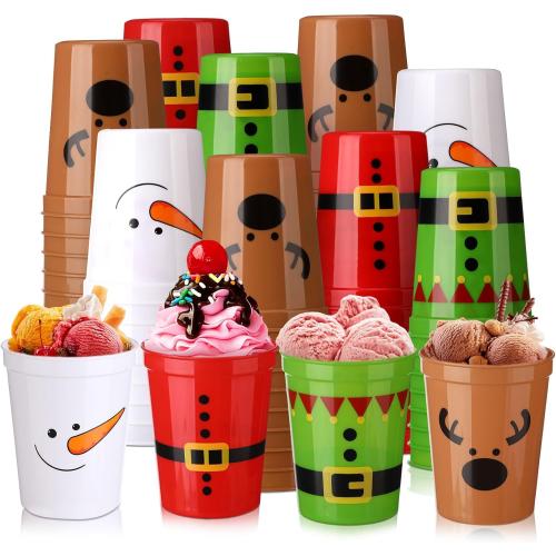 Yaomiao 48 Pcs Christmas Cups Plastic 16 oz Reusable Tumblers for Kids Santa Belt Stadium Drinking Cups Xmas Beverage Drinkware Assorted Styles for Adults Holiday Festive Party Supplies Decorations