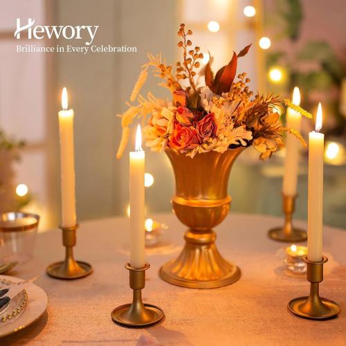 12 Pack Gold Taper Candle Holder Set of 12, Hewory Short Skinny Brass Candlestick Holders, Vintage Small Low Metal Candles Sticks for Wedding Centerpieces Christmas Birthday Party Holiday Dinning Table Decor
