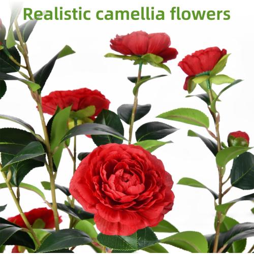 Artificial Camellia Tree 6FT – Faux Plants Indoor, with Easy Assembly, Low Maintenance, Ideal for Both Indoor Decoration and Other Purposes，Perfect Porch Christmas Trees (Red 6ft)